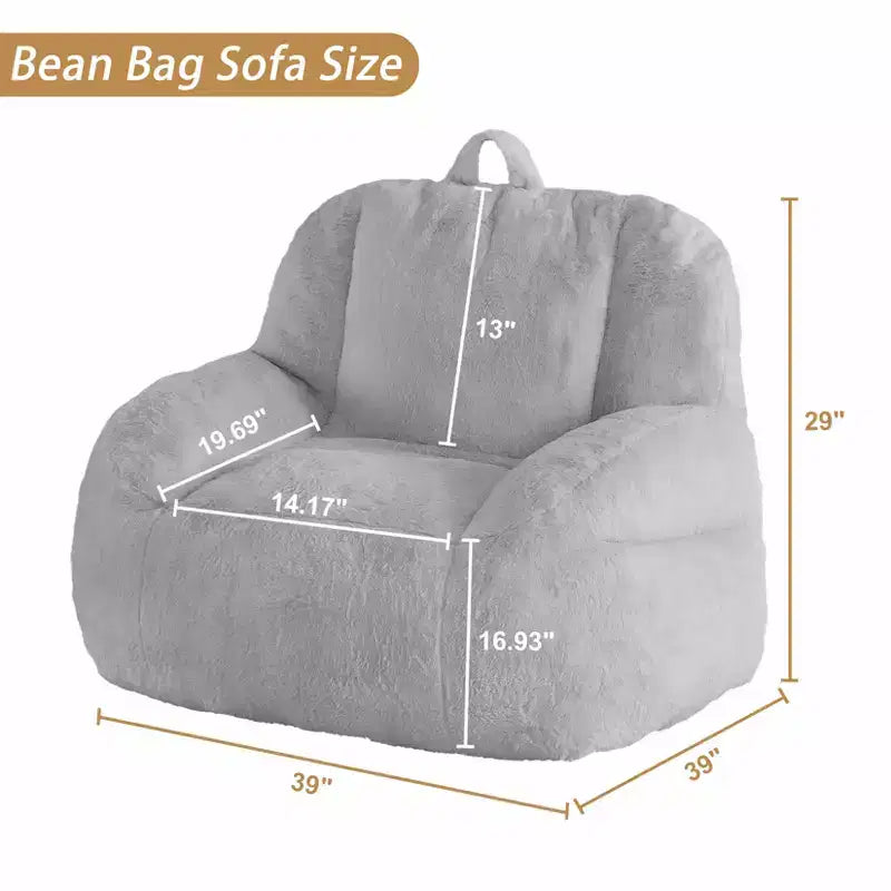 Plush Faux Fur Bean Bag Chair for Adults, Extra Large Filled Floor Sofa with Handle, Cozy Lounge Seat for Home