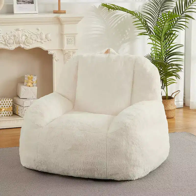 Plush Faux Fur Bean Bag Chair for Adults, Extra Large Filled Floor Sofa with Handle, Cozy Lounge Seat for Home