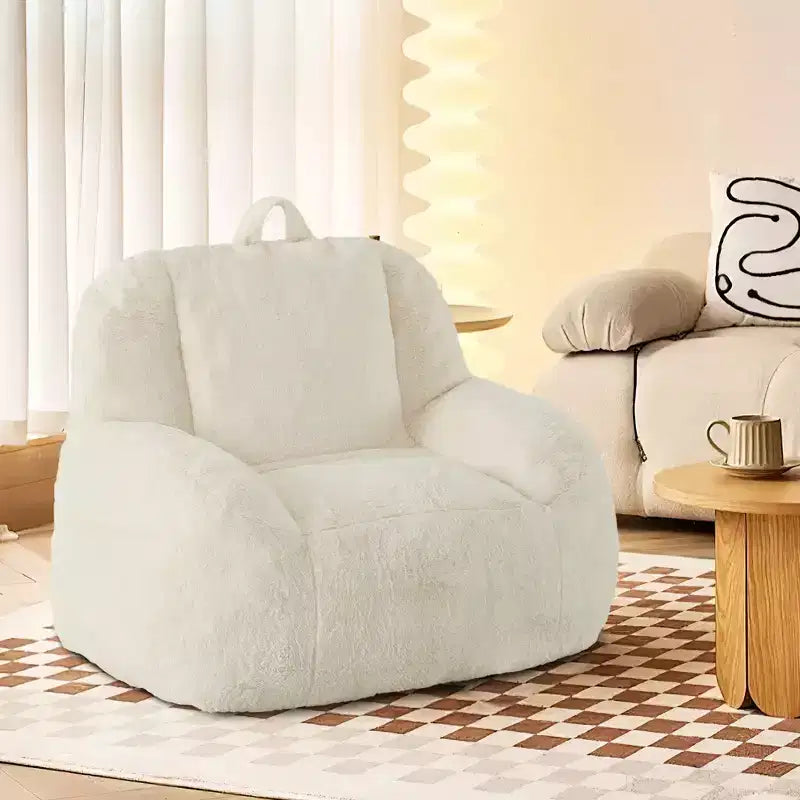 Plush Faux Fur Bean Bag Chair for Adults, Extra Large Filled Floor Sofa with Handle, Cozy Lounge Seat for Home