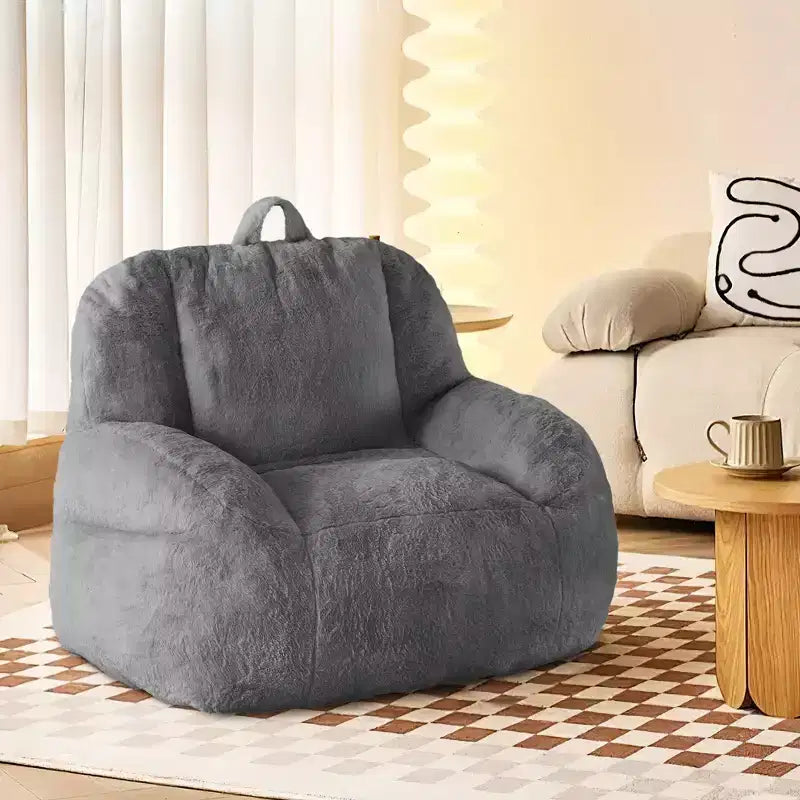 Plush Faux Fur Bean Bag Chair for Adults, Extra Large Filled Floor Sofa with Handle, Cozy Lounge Seat for Home