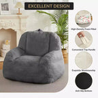 Plush Faux Fur Bean Bag Chair for Adults, Extra Large Filled Floor Sofa with Handle, Cozy Lounge Seat for Home