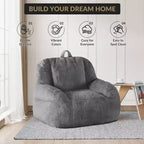 Plush Faux Fur Bean Bag Chair for Adults, Extra Large Filled Floor Sofa with Handle, Cozy Lounge Seat for Home