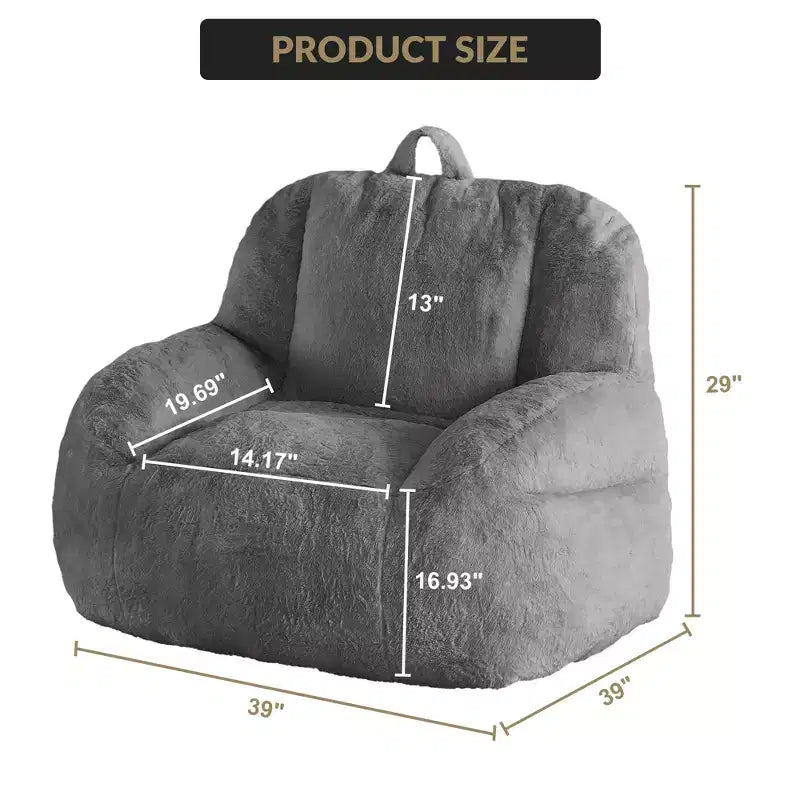 Plush Faux Fur Bean Bag Chair for Adults, Extra Large Filled Floor Sofa with Handle, Cozy Lounge Seat for Home