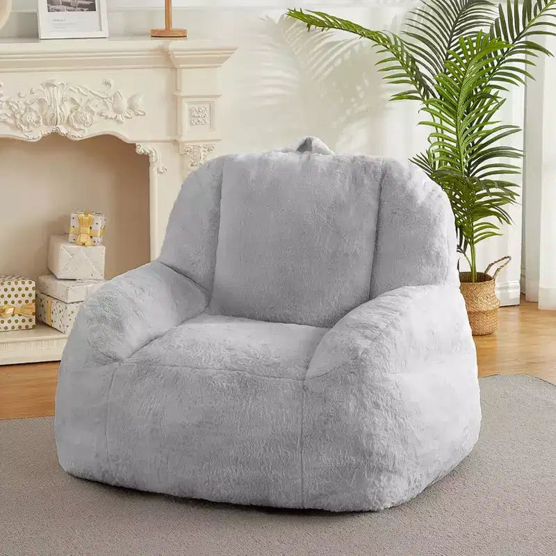 Plush Faux Fur Bean Bag Chair for Adults, Extra Large Filled Floor Sofa with Handle, Cozy Lounge Seat for Home