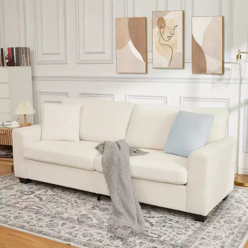 Gravee 83 Canapé de salon, canapé confortable avec assise profonde, canapé moderne avec accoudoir large, canapé 3 places en polaire teddy pour chambre, appartement, bureau