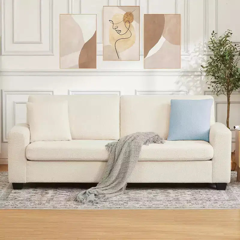Gravee 83 Canapé de salon, canapé confortable avec assise profonde, canapé moderne avec accoudoir large, canapé 3 places en polaire teddy pour chambre, appartement, bureau