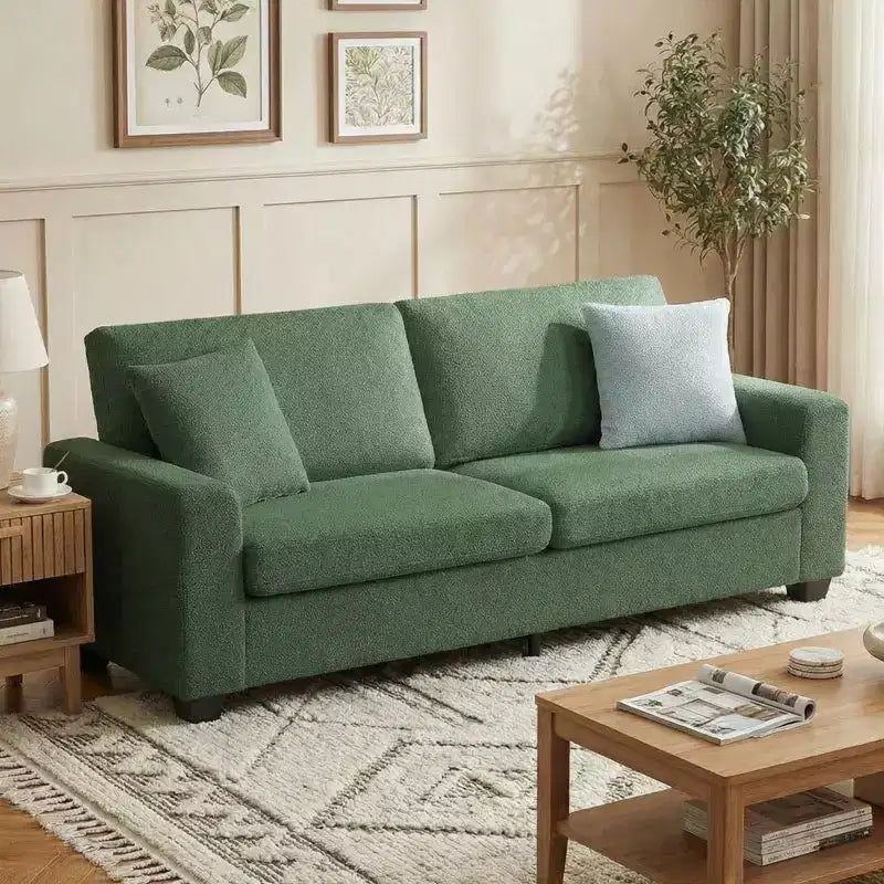 Gravee 83 Couch for Living Room, Comfy Sofa with Deep Seat, Modern Sofa w/ Wide Armrest, Teddy Fleece 3 Seater Couch for Bedroom, Apartment, Office