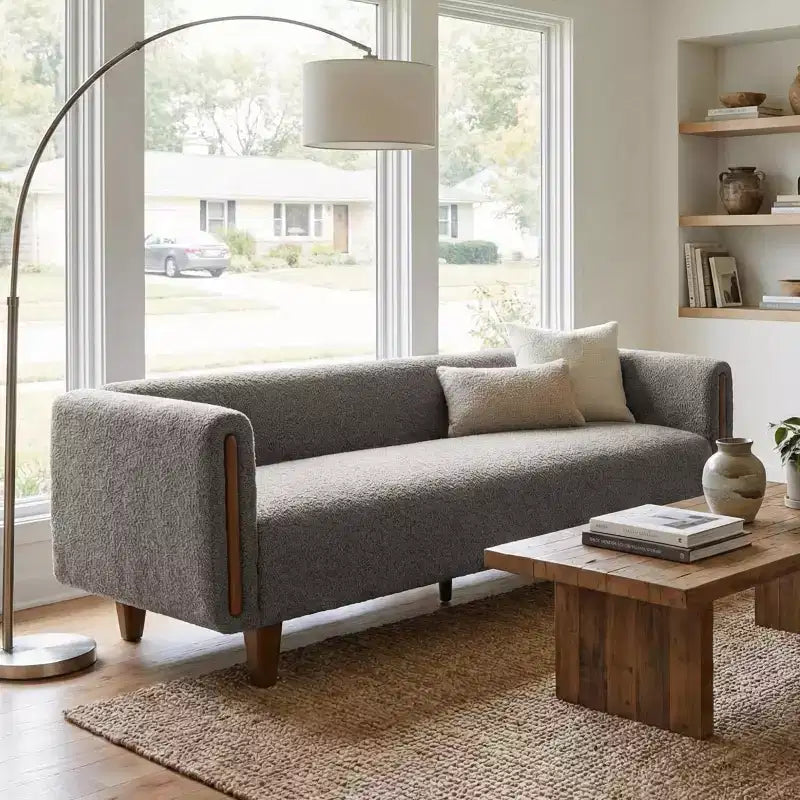 Canapé 3 places Christopher Knight Home Desire 78,7'' en bouclé et hévéa, style moderne