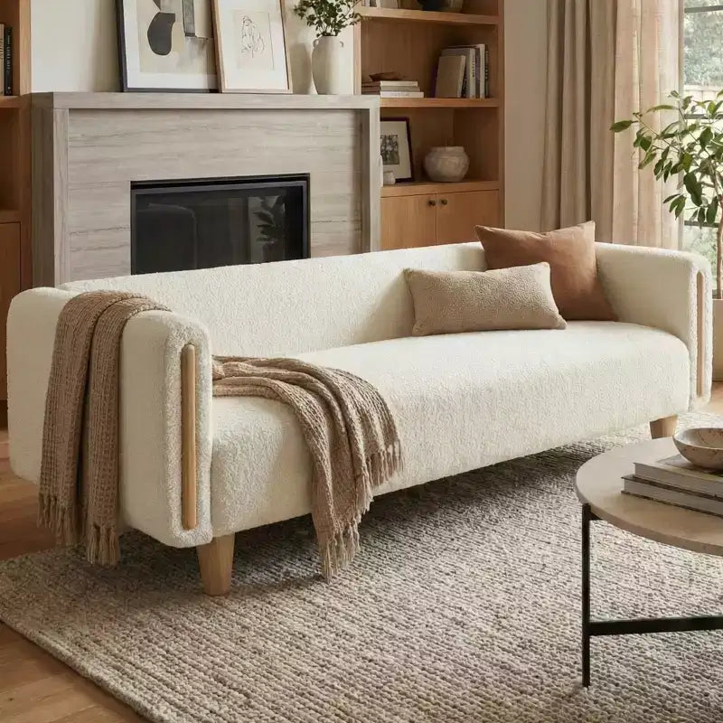 Canapé 3 places Christopher Knight Home Desire 78,7'' en bouclé et hévéa, style moderne