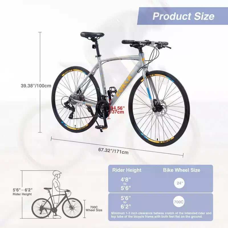 NAYSAYE 27.5 Bicycle 3x8/24 Speeds Hybrid Bike Disc Brakes Aluminum Frame Junior Senior for Men and Women City Cycling, 67.32*14.56*39.37