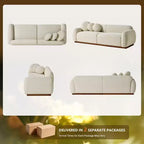 Modern Cream White Chenille Cloud Couch, Ultra-Thick High Resilience Cushion with 3 Matching Pillows, 3-Seater Couch Sofa for Living Room-Morden Fort