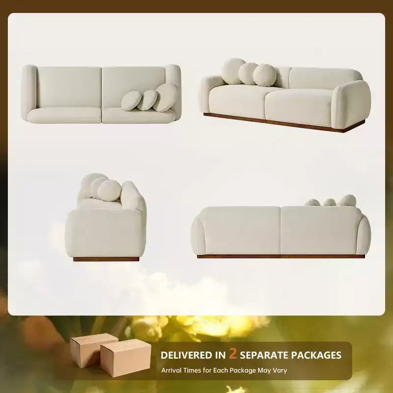 Modern Cream White Chenille Cloud Couch, Ultra-Thick High Resilience Cushion with 3 Matching Pillows, 3-Seater Couch Sofa for Living Room-Morden Fort