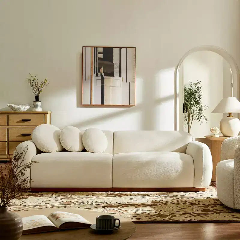 Modern Cream White Chenille Cloud Couch, Ultra-Thick High Resilience Cushion with 3 Matching Pillows, 3-Seater Couch Sofa for Living Room-Morden Fort
