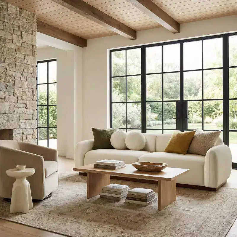Modern Cream White Chenille Cloud Couch, Ultra-Thick High Resilience Cushion with 3 Matching Pillows, 3-Seater Couch Sofa for Living Room-Morden Fort
