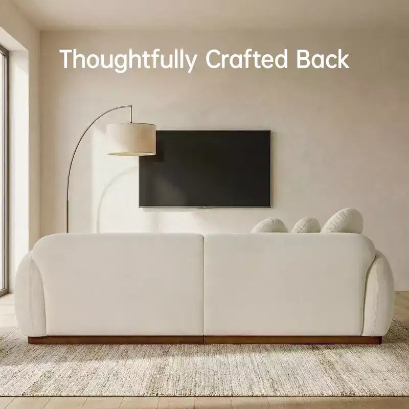 Modern Cream White Chenille Cloud Couch, Ultra-Thick High Resilience Cushion with 3 Matching Pillows, 3-Seater Couch Sofa for Living Room-Morden Fort