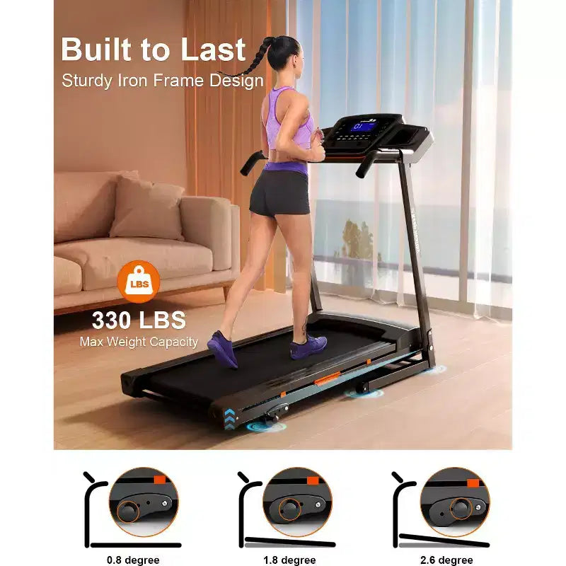 Redliro 3-Level Incline Folding Treadmill for Home, Running Machine with Bluetooth Speakers, Compact Treadmill with 330lbs Capacity