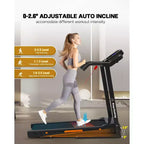 Redliro 3-Level Incline Folding Treadmill for Home, Running Machine with Bluetooth Speakers, Compact Treadmill with 330lbs Capacity