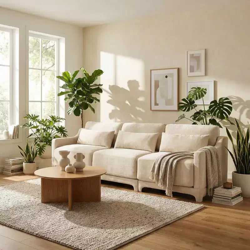 Homy Casa 3-Seater Chenille Sofa with Lumbar Pillows, Modern Upholstered Couch for Living Room