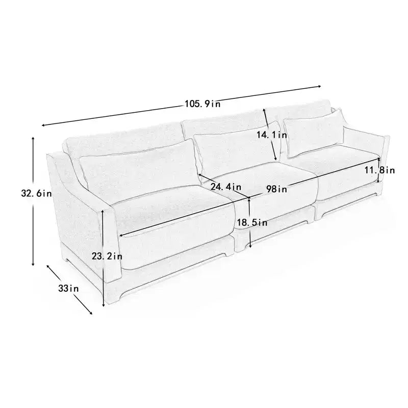 Homy Casa 3-Seater Chenille Sofa with Lumbar Pillows, Modern Upholstered Couch for Living Room