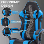 Ora Maison Ergonomic Gaming Chair with Footrest and Lumbar Support, Breathable Height-Adjustable Swivel Computer Chair for Adults,Blue