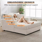 60 Oversized Chaise Lounge with USB Ports - Corduroy Upholstered Sofa Bed with Cup Holders for Living Room Bedroom - Beige
