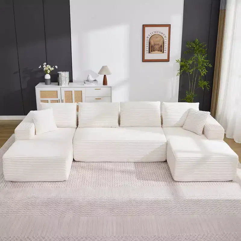 Canapé sectionnel moderne modulaire en forme de U Cloud de 130 pouces avec 2 méridiennes, canapé profond 4 places en velours côtelé avec oreillers pour le salon