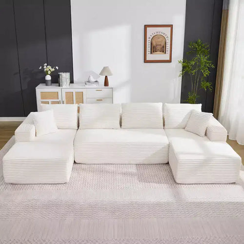 Canapé sectionnel moderne modulaire en forme de U Cloud de 130 pouces avec 2 méridiennes, canapé profond 4 places en velours côtelé avec oreillers pour le salon
