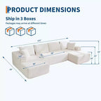Canapé sectionnel moderne modulaire en forme de U Cloud de 130 pouces avec 2 méridiennes, canapé profond 4 places en velours côtelé avec oreillers pour le salon