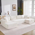 130'' U Shaped Cloud Couch Sectional Modern Modular Couch with 2 Chaise Lounge, 4-Seat Corduroy Deep Seat Sofa with Pillows for Living Room