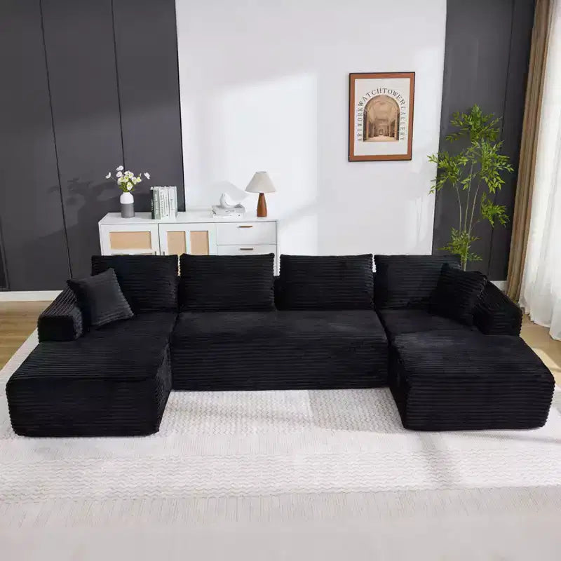 Canapé sectionnel moderne modulaire en forme de U Cloud de 130 pouces avec 2 méridiennes, canapé profond 4 places en velours côtelé avec oreillers pour le salon