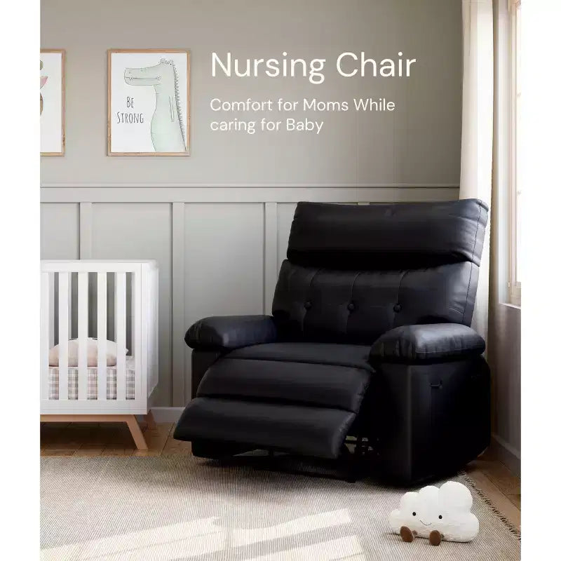 Oversized PU Leather Manual Recliner,Single Sofa with Deep Seat, Arms & Back, Side Storage Pocket, Comfortable Reclining Chair for Living Room