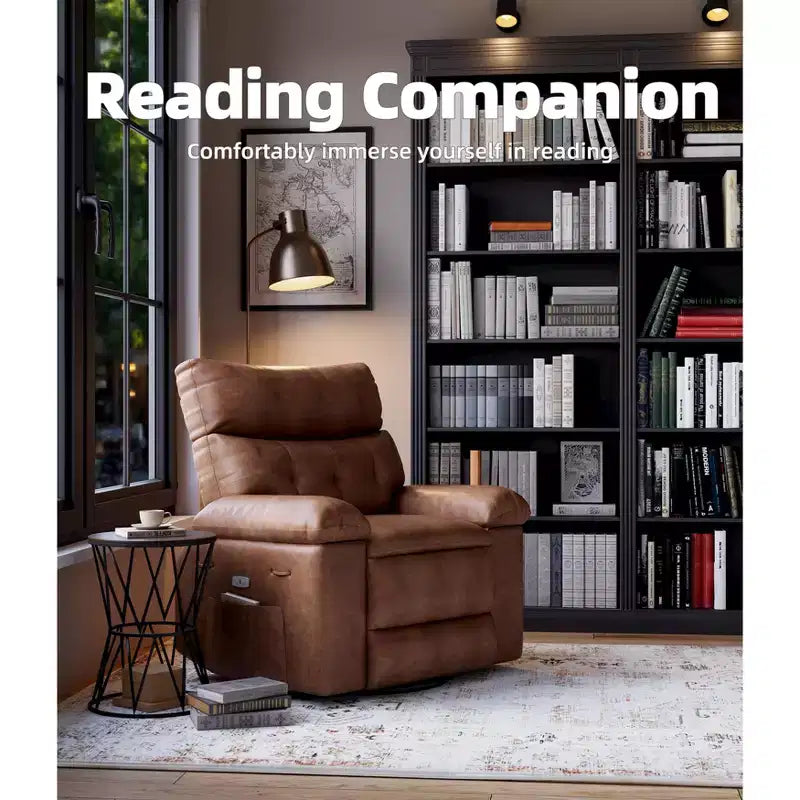Oversized PU Leather Manual Recliner,Single Sofa with Deep Seat, Arms & Back, Side Storage Pocket, Comfortable Reclining Chair for Living Room