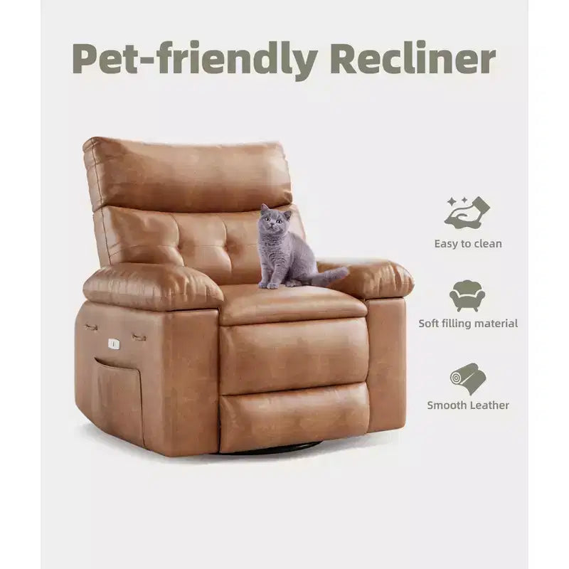 Oversized PU Leather Manual Recliner,Single Sofa with Deep Seat, Arms & Back, Side Storage Pocket, Comfortable Reclining Chair for Living Room