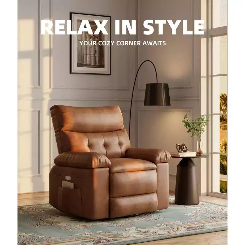 Oversized PU Leather Manual Recliner,Single Sofa with Deep Seat, Arms & Back, Side Storage Pocket, Comfortable Reclining Chair for Living Room