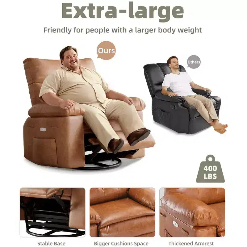 Oversized PU Leather Manual Recliner,Single Sofa with Deep Seat, Arms & Back, Side Storage Pocket, Comfortable Reclining Chair for Living Room