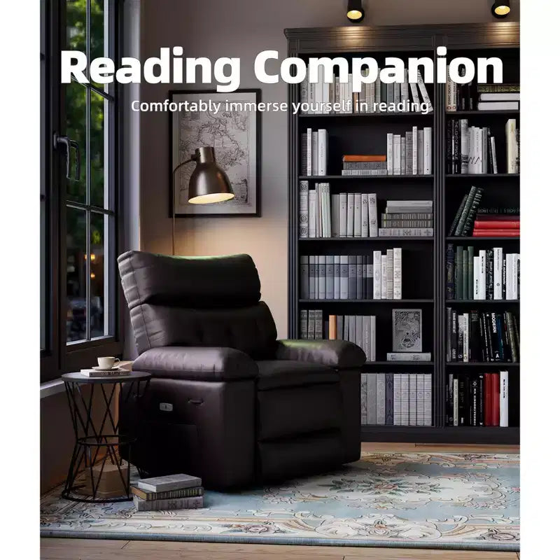 Oversized PU Leather Manual Recliner,Single Sofa with Deep Seat, Arms & Back, Side Storage Pocket, Comfortable Reclining Chair for Living Room