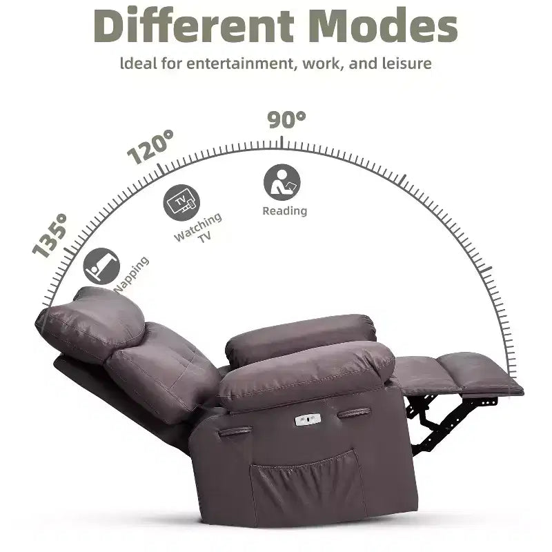 Oversized PU Leather Manual Recliner,Single Sofa with Deep Seat, Arms & Back, Side Storage Pocket, Comfortable Reclining Chair for Living Room