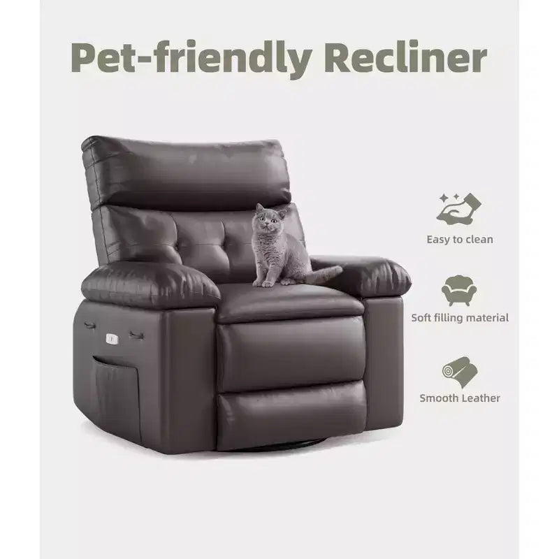 Oversized PU Leather Manual Recliner,Single Sofa with Deep Seat, Arms & Back, Side Storage Pocket, Comfortable Reclining Chair for Living Room