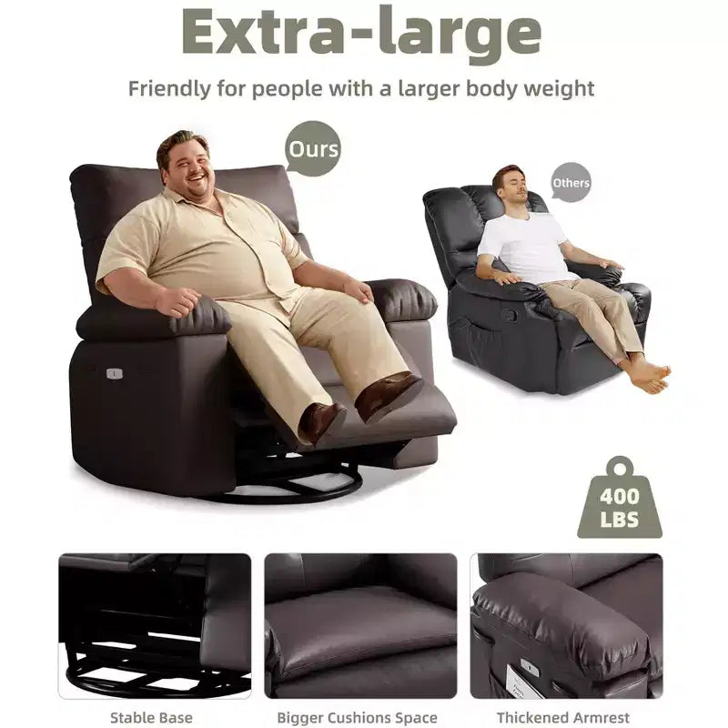 Oversized PU Leather Manual Recliner,Single Sofa with Deep Seat, Arms & Back, Side Storage Pocket, Comfortable Reclining Chair for Living Room