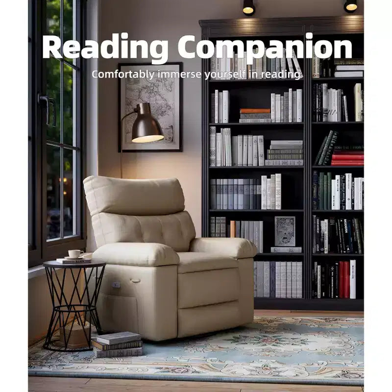 Oversized PU Leather Manual Recliner,Single Sofa with Deep Seat, Arms & Back, Side Storage Pocket, Comfortable Reclining Chair for Living Room
