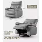 Oversized PU Leather Manual Recliner,Single Sofa with Deep Seat, Arms & Back, Side Storage Pocket, Comfortable Reclining Chair for Living Room