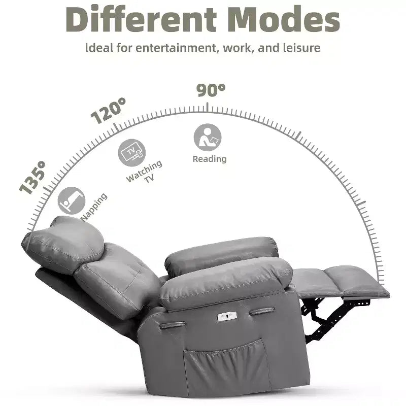 Oversized PU Leather Manual Recliner,Single Sofa with Deep Seat, Arms & Back, Side Storage Pocket, Comfortable Reclining Chair for Living Room