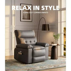 Oversized PU Leather Manual Recliner,Single Sofa with Deep Seat, Arms & Back, Side Storage Pocket, Comfortable Reclining Chair for Living Room