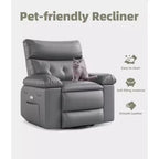 Oversized PU Leather Manual Recliner,Single Sofa with Deep Seat, Arms & Back, Side Storage Pocket, Comfortable Reclining Chair for Living Room