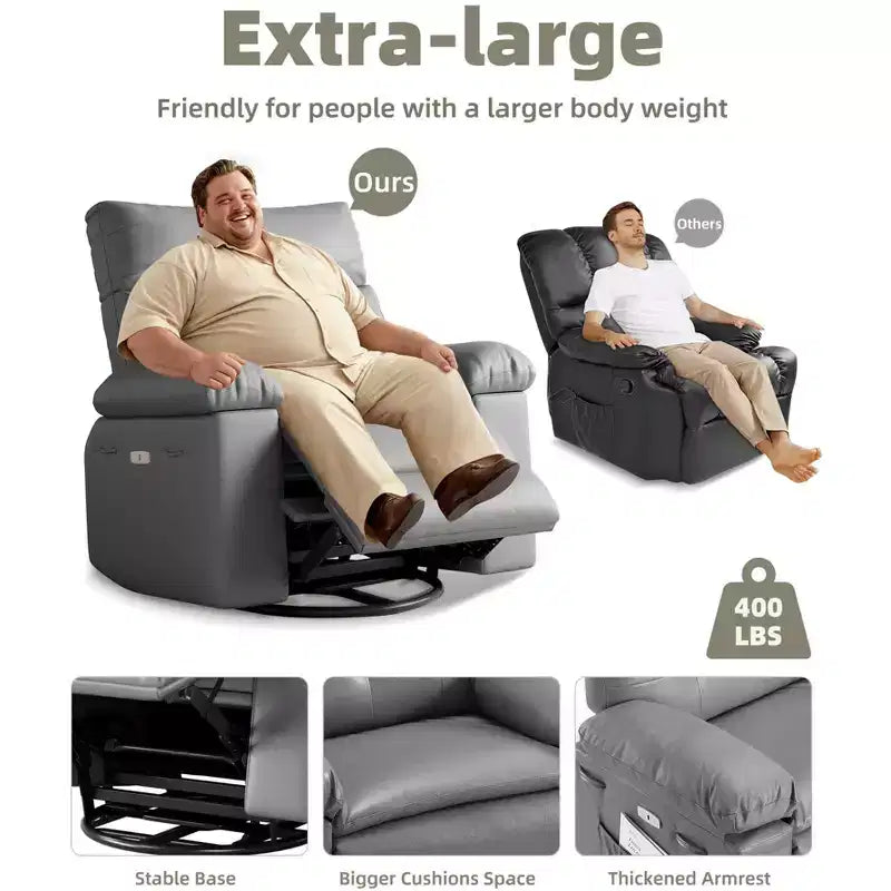Oversized PU Leather Manual Recliner,Single Sofa with Deep Seat, Arms & Back, Side Storage Pocket, Comfortable Reclining Chair for Living Room