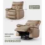 Oversized PU Leather Manual Recliner,Single Sofa with Deep Seat, Arms & Back, Side Storage Pocket, Comfortable Reclining Chair for Living Room