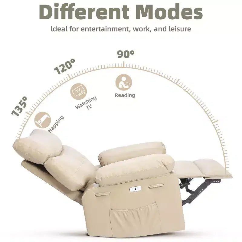 Oversized PU Leather Manual Recliner,Single Sofa with Deep Seat, Arms & Back, Side Storage Pocket, Comfortable Reclining Chair for Living Room