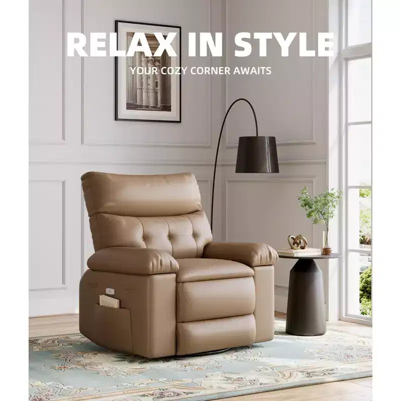 Oversized PU Leather Manual Recliner,Single Sofa with Deep Seat, Arms & Back, Side Storage Pocket, Comfortable Reclining Chair for Living Room