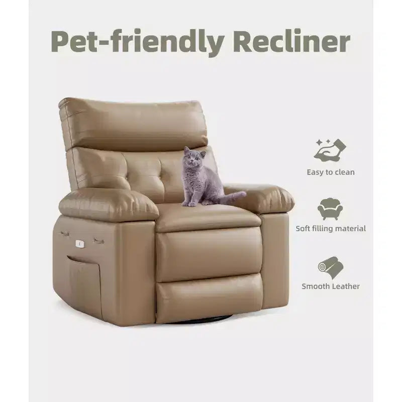 Oversized PU Leather Manual Recliner,Single Sofa with Deep Seat, Arms & Back, Side Storage Pocket, Comfortable Reclining Chair for Living Room