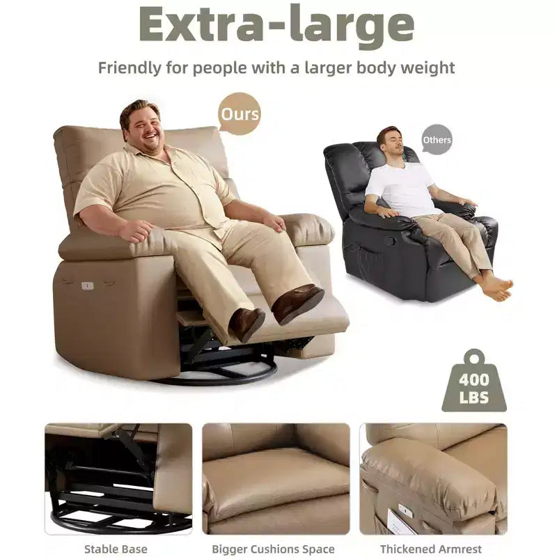 Oversized PU Leather Manual Recliner,Single Sofa with Deep Seat, Arms & Back, Side Storage Pocket, Comfortable Reclining Chair for Living Room